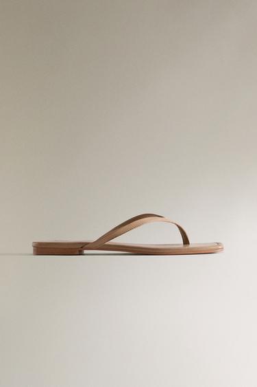 Zara MINIMALIST LEATHER SANDALS - Taupe Gray - Image 0