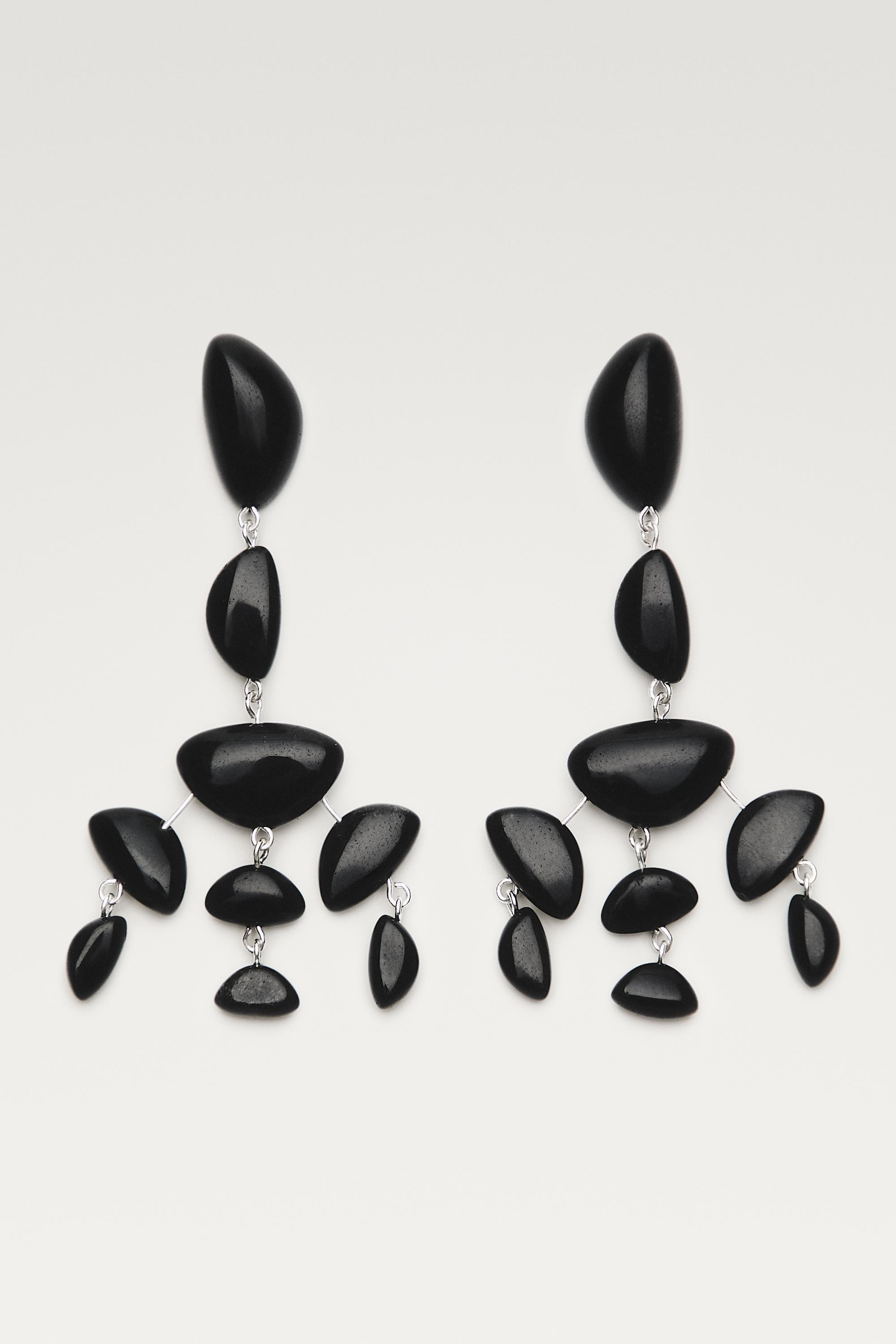 Large gemstone dangle earrings — Black