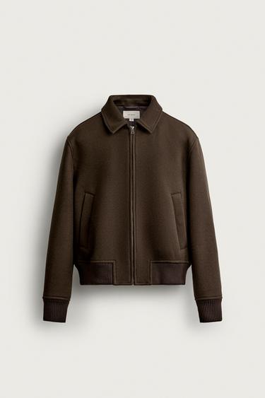 REGULAR FIT-JAKKE I ULD - sort-brun fra Zara