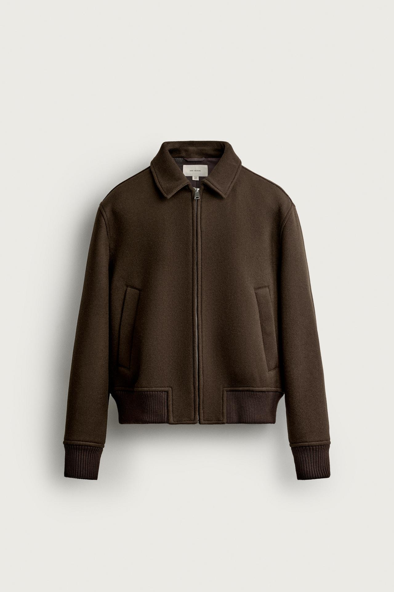 WOOL-BLEND REGULAR-FIT JACKET — Black / Brown