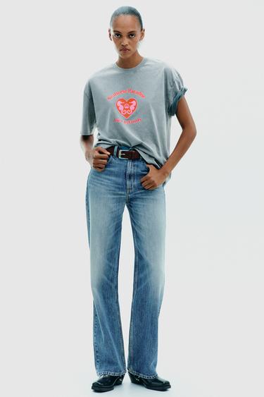 تيشيرت بمظهر مغسول ورسمة - رمادي أنثراسايت by Zara