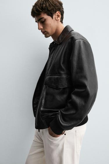 LEATHER JACKET WITH POCKETS - Black by Zara - Image 5