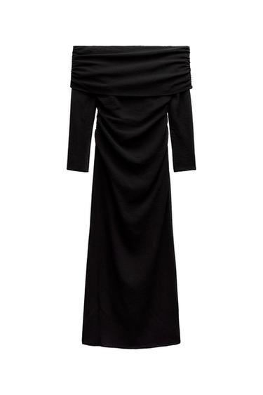 DRAPED OFF-THE-SHOULDER MIDI DRESS