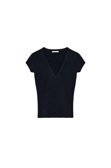 V-NECK T-SHIRT - Charcoal grey by Zara