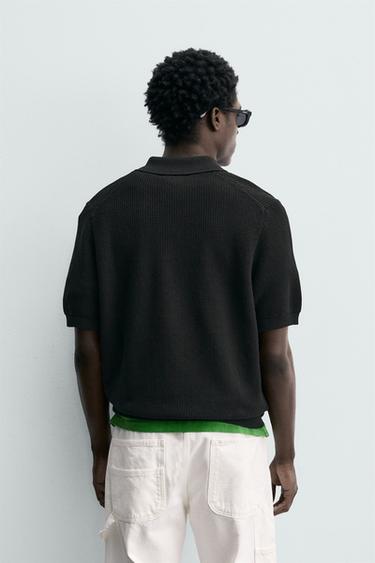 POLO REGULAR FIT EN MAILLE STRUCTURÉE - Noir de Zara - Image 2