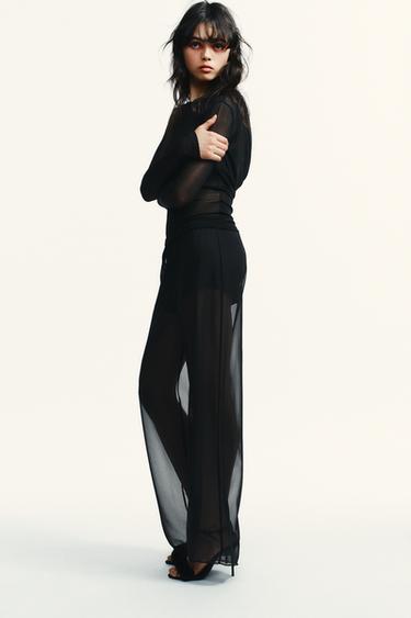 FLOWING SEMI-SHEER TROUSERS - Black by Zara - Image 2