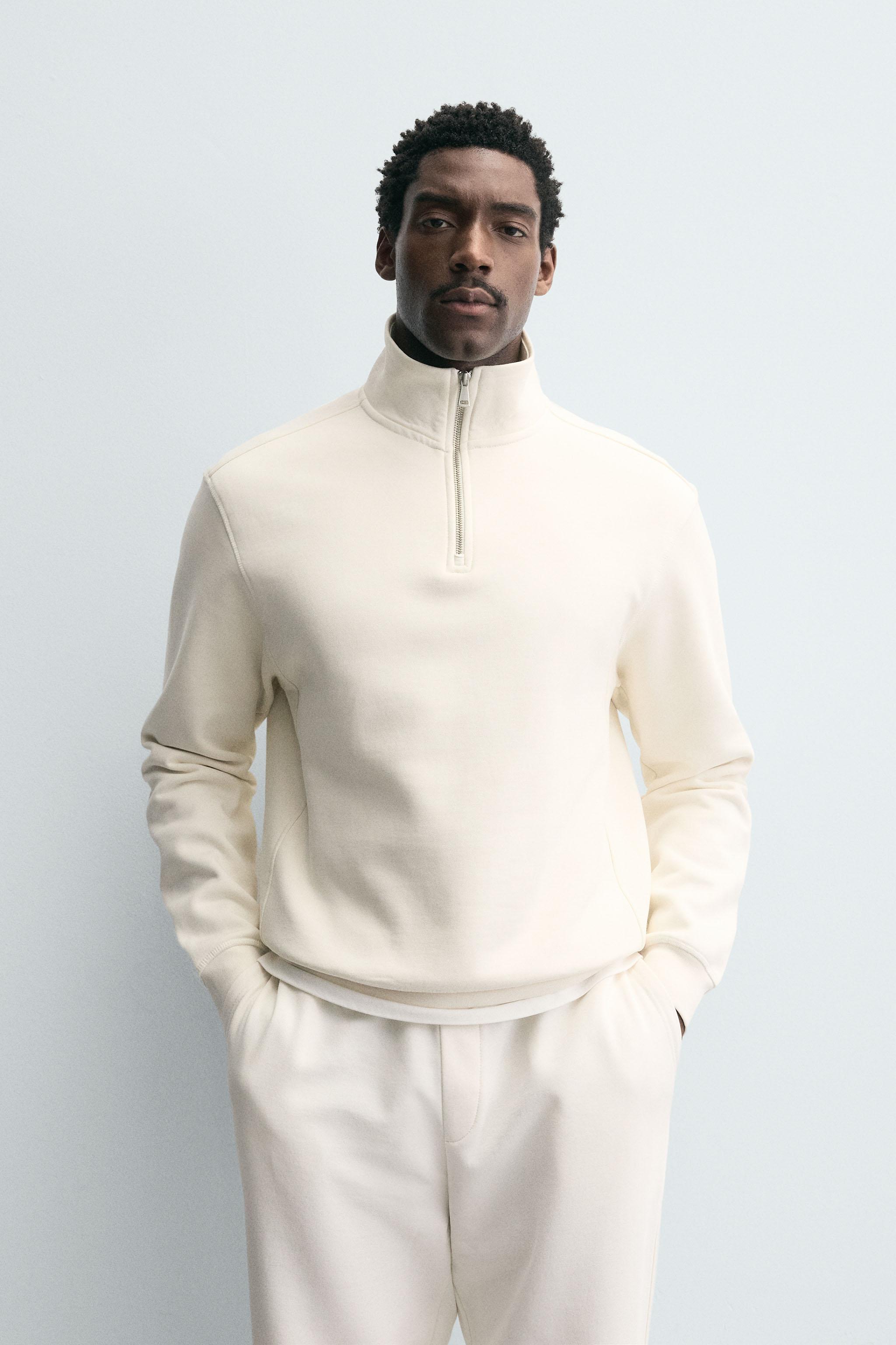 BASIC QUARTER-ZIP SWEATSHIRT — Oyster-white