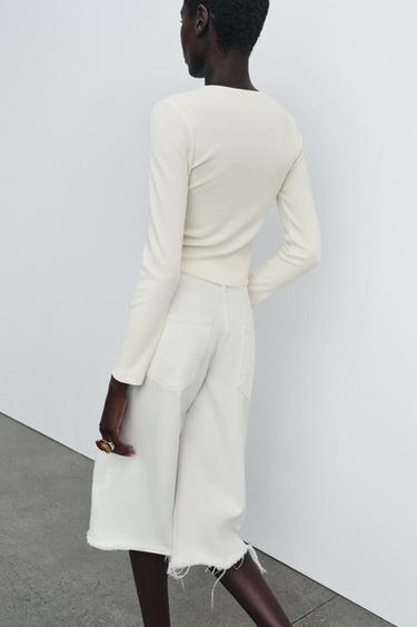 RIB LONG SLEEVE T-SHIRT - Ecru by Zara - Image 2