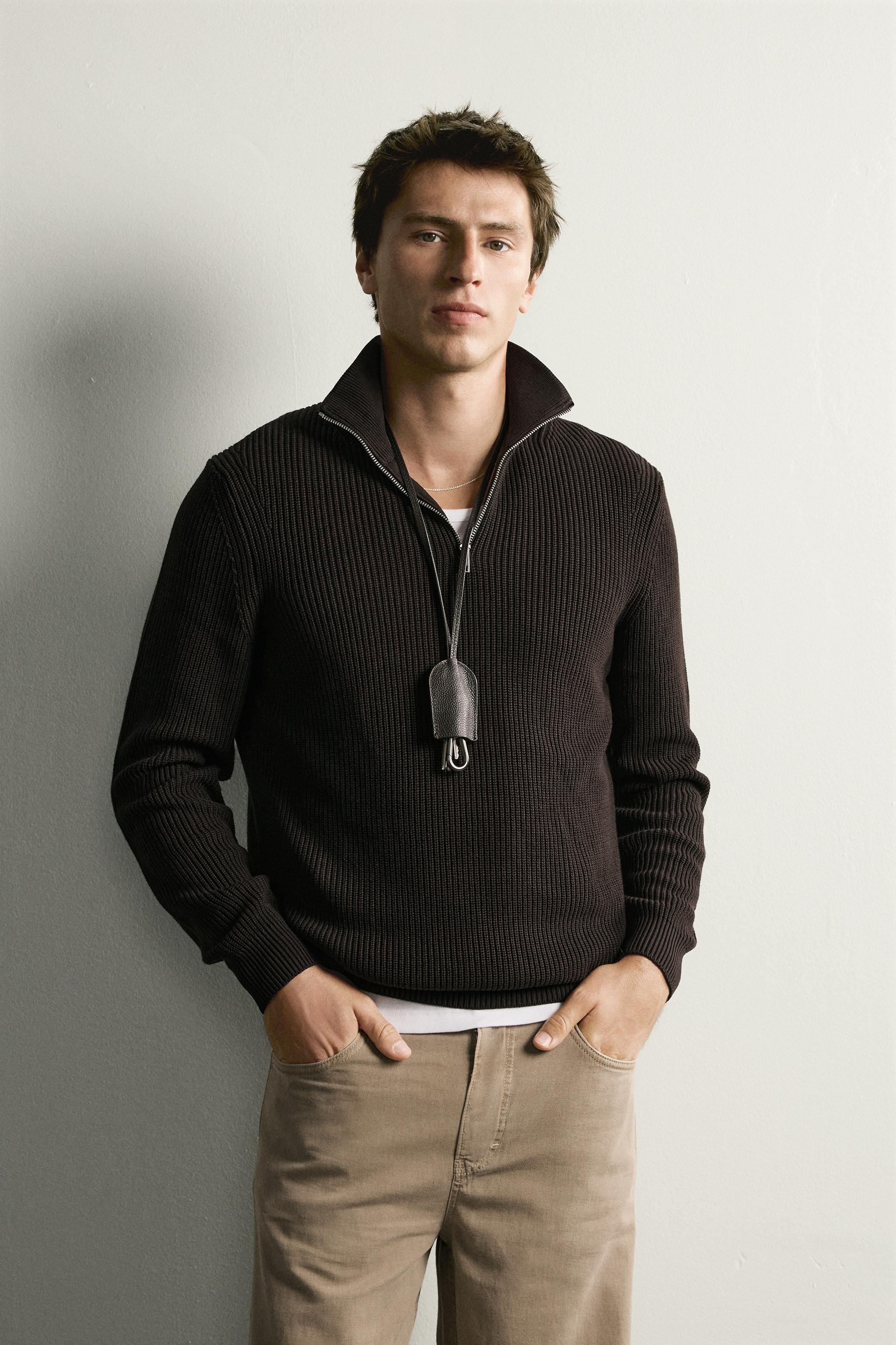 PURL KNIT QUARTER-ZIP SWEATER — Chocolate (alternate view)