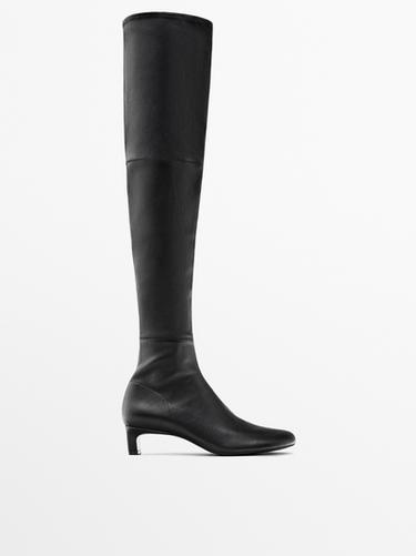 Bota tacón elástica - Negro de Zara
