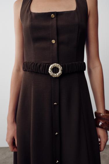 MIDI DRESS WITH BELT - Brown by Zara - Image 1