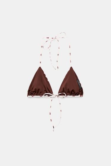 TOP BIKINI TRIANGULAR ESTAMPADO LUNARES - Marrón de Zara