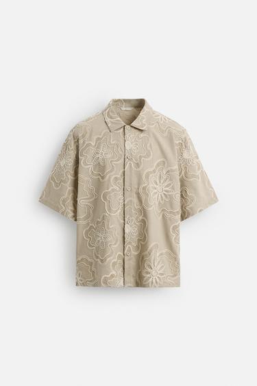 TEXTURED EMBROIDERY SHIRT - Sand by Zara