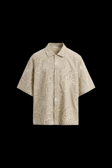 TEXTURED EMBROIDERY SHIRT - Sand by Zara