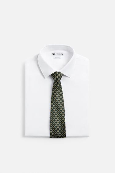 GEOMETRIC 100% SILK TIE - Green by Zara - Image 3