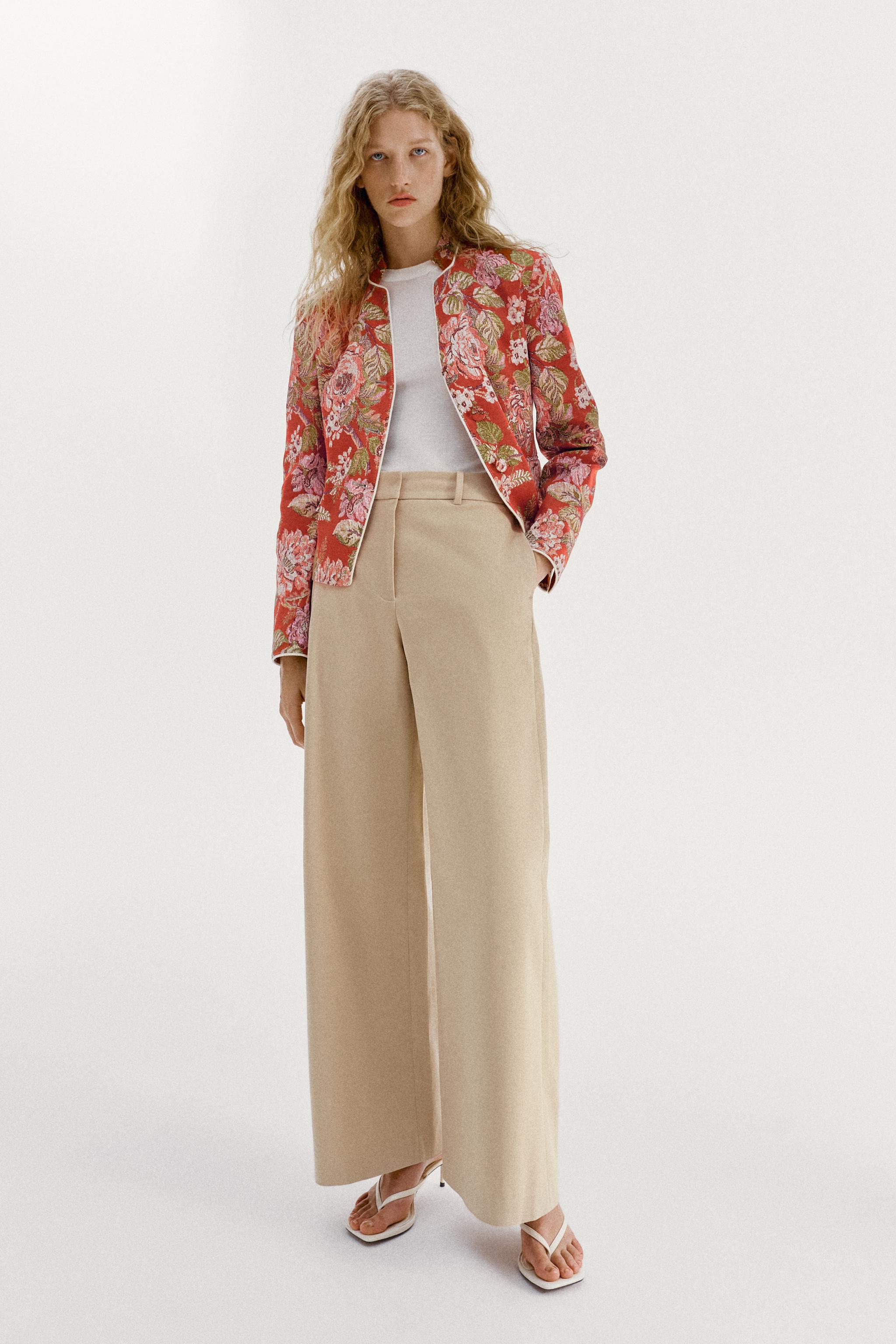 HIGH-RISE WIDE-LEG TROUSERS — Beige