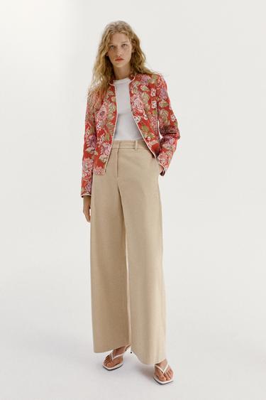 Zara HIGH-RISE WIDE-LEG TROUSERS - Beige