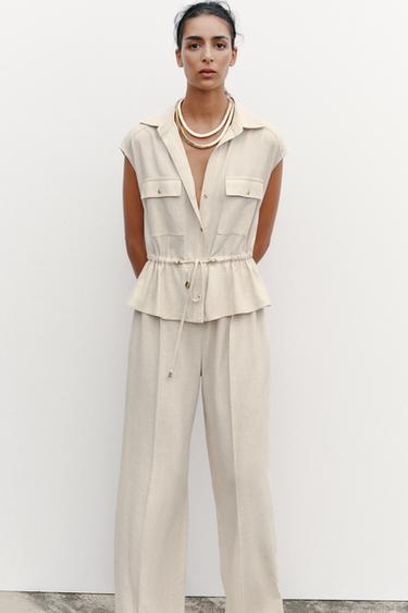 COMBINAISON EFFET DEUX PIÈCES EN LIN - Beige clair de Zara - Image 1