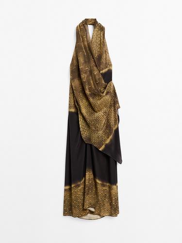 Vestido midi cuello halter estampado - Azul de Zara