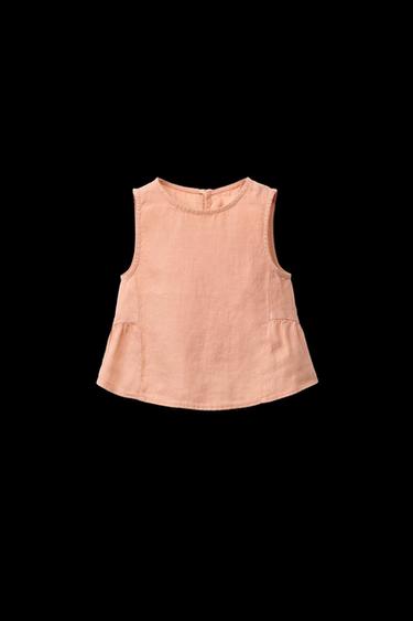 Zara 100% LINEN PEPLUM BLOUSE - taupe brown - Image 0