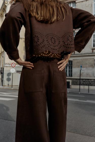 JUPE-CULOTTE EFFET DAIM AVEC BAS POINTELLE - Marron de Zara - Image 4