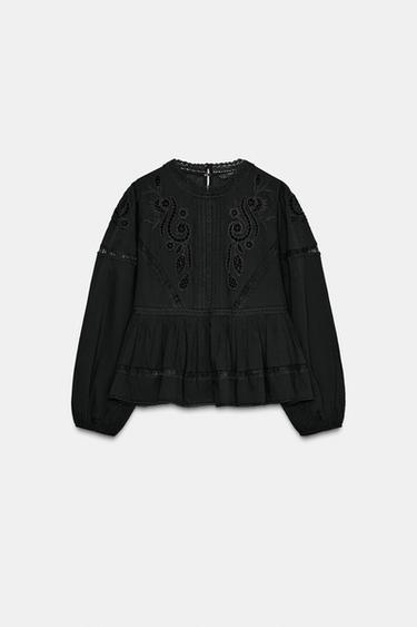 ZW COLLECTION ROMANTIC EMBROIDERED BLOUSE - Black by Zara