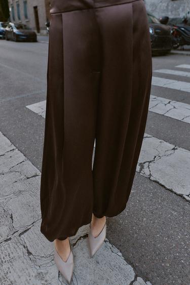 PANTALON BLOUSANT SATINÉ - Marron de Zara - Image 7