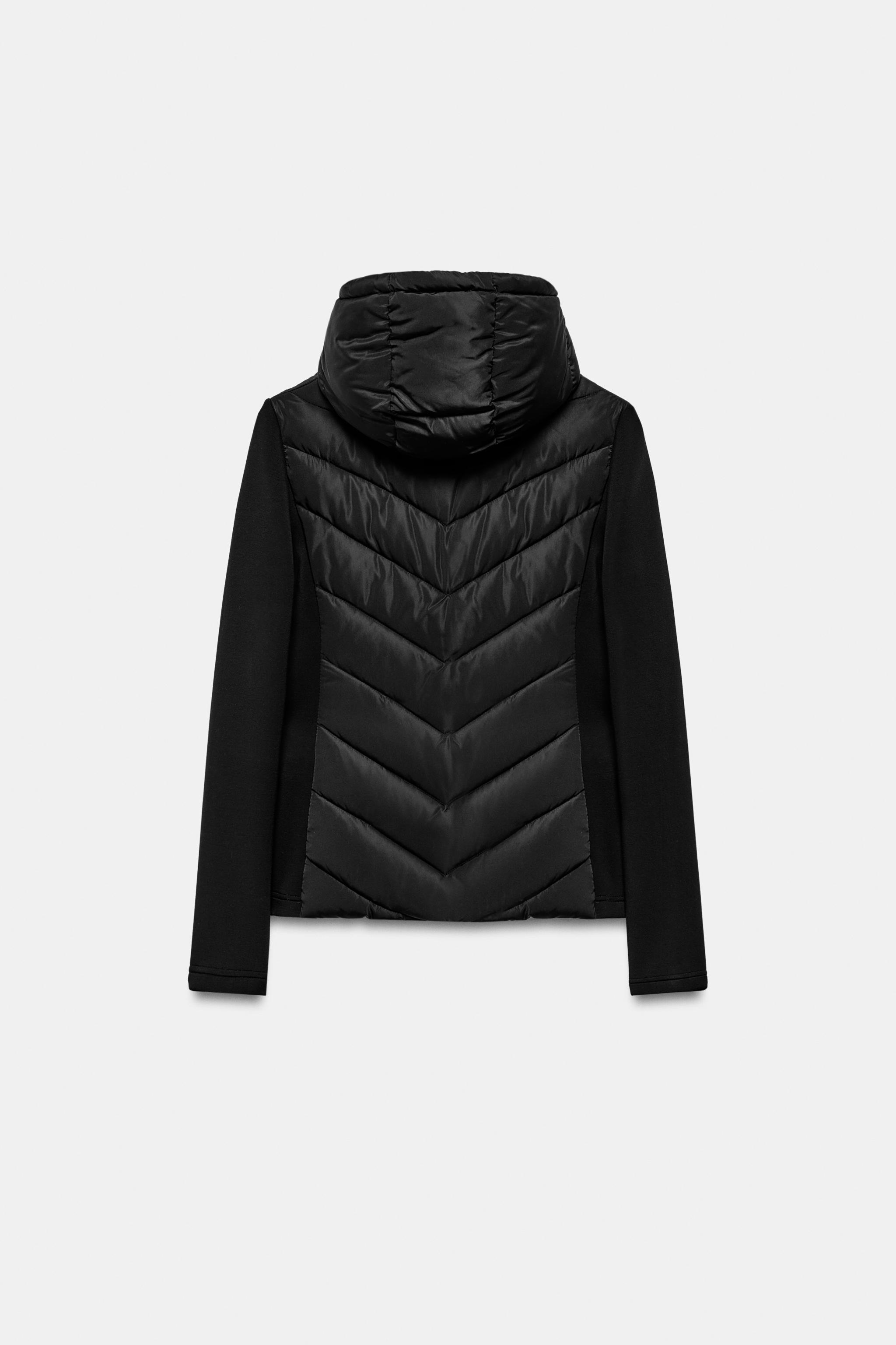 フード付きコンビパフジャケット - ブラック | ZARA Japan / 日本