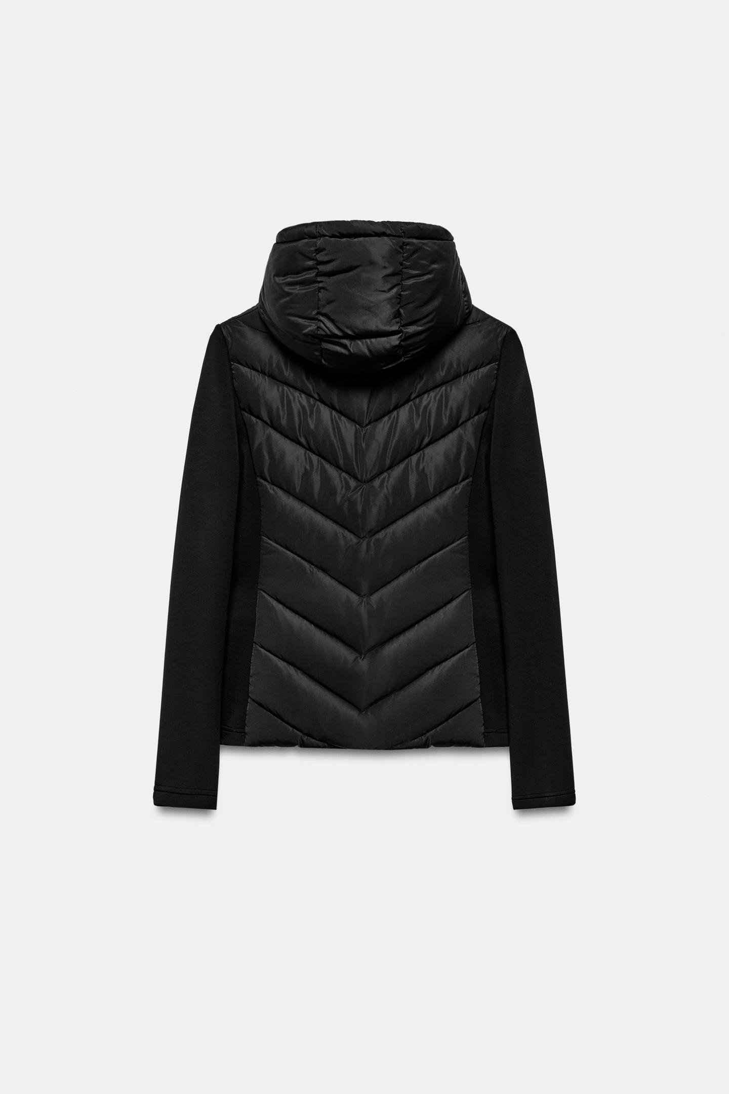 Женская куртка Zara Combination Hooded Puffer, цвет: Чёрный — фото 2