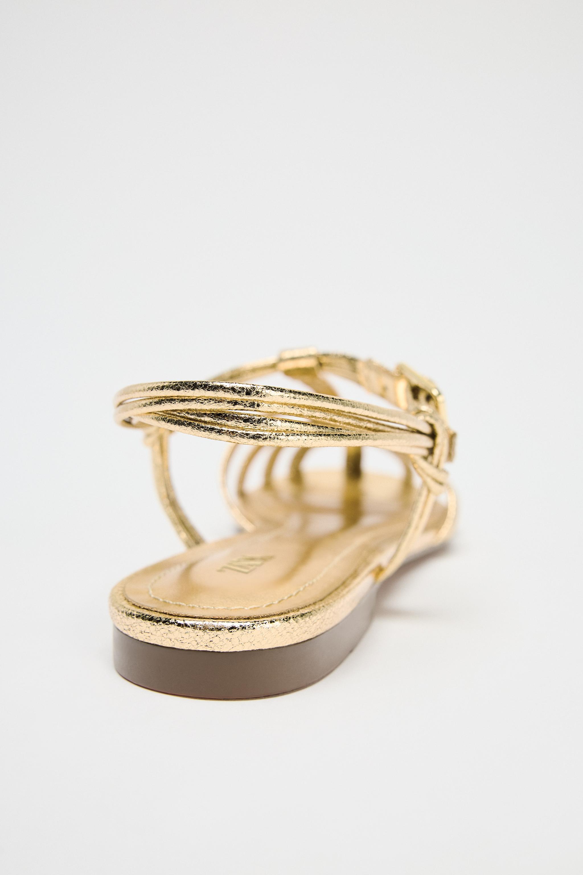 ☆ドイツ発*ZARA*新作*ケージストラップヒールサンダル/GOLD☆ メタリックストラップ ケージサンダル - ゴールド | ZARA Japan
