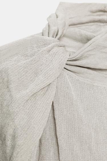 TOP NŒUD EN MAILLE EFFET FROISSÉ - Sable / Chiné de Zara - Image 6