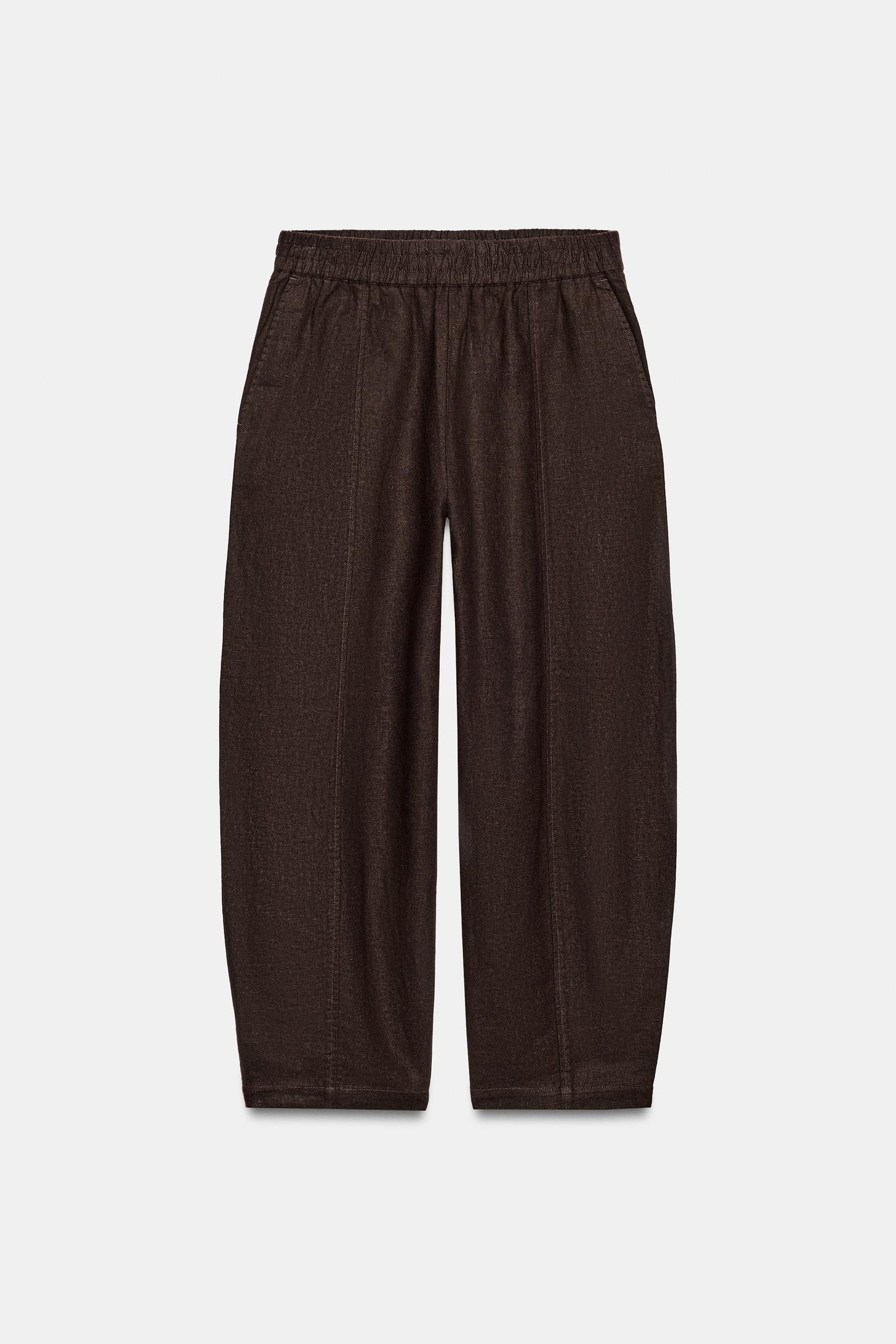 Женские брюки Zara Linen Barrel, цвет: Коричневый — фото 7