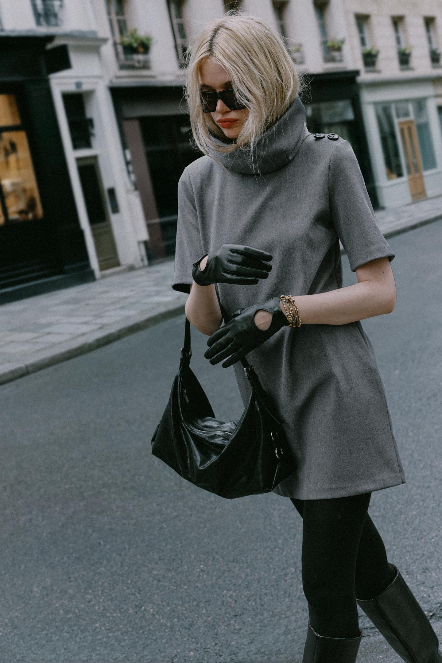 Женское платье Zara High-Neck Mini, цвет: Серый меланжевый — фото 4
