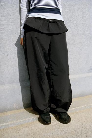 NYLON TROUSERS WITH OVERLAY WAIST - Black by Zara