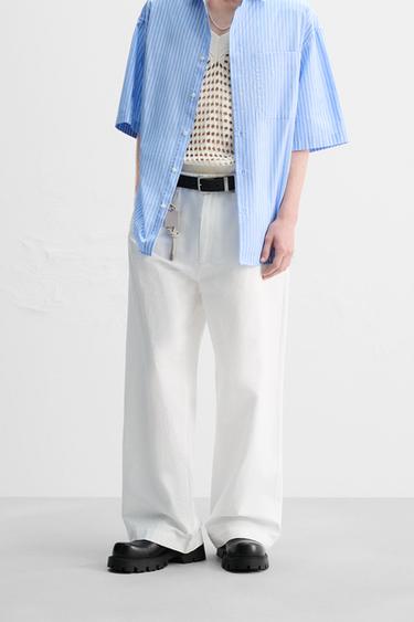 Zara PLEATED WIDE FIT PANTS - White