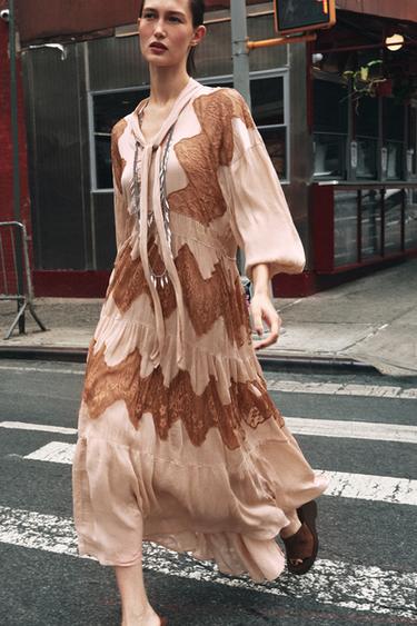 LACE COMBINATION TIE DRESS - Peach by Zara - Image 2