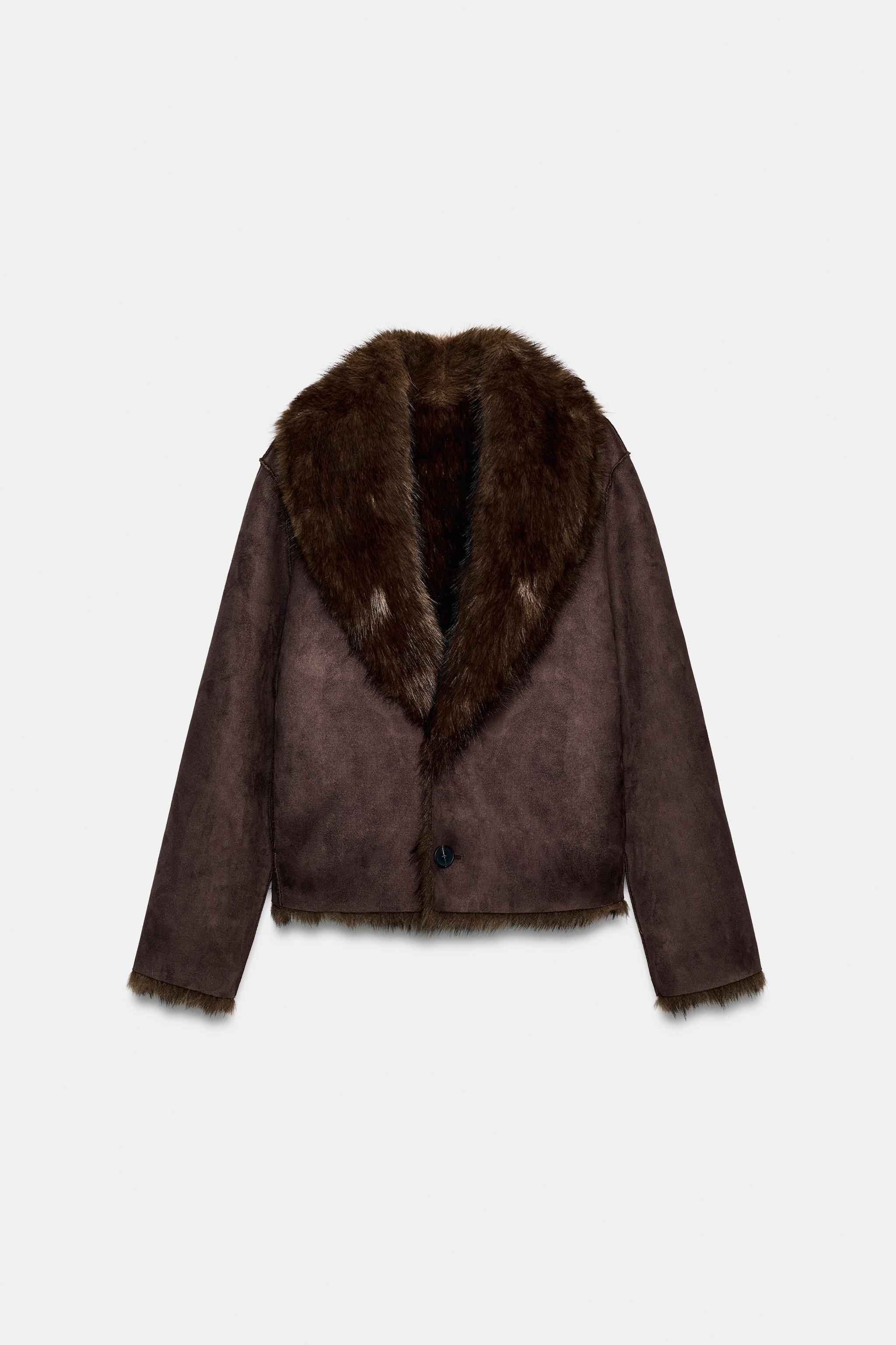 リバーシブルフェイクファーショートコート - ブラウン | ZARA Japan