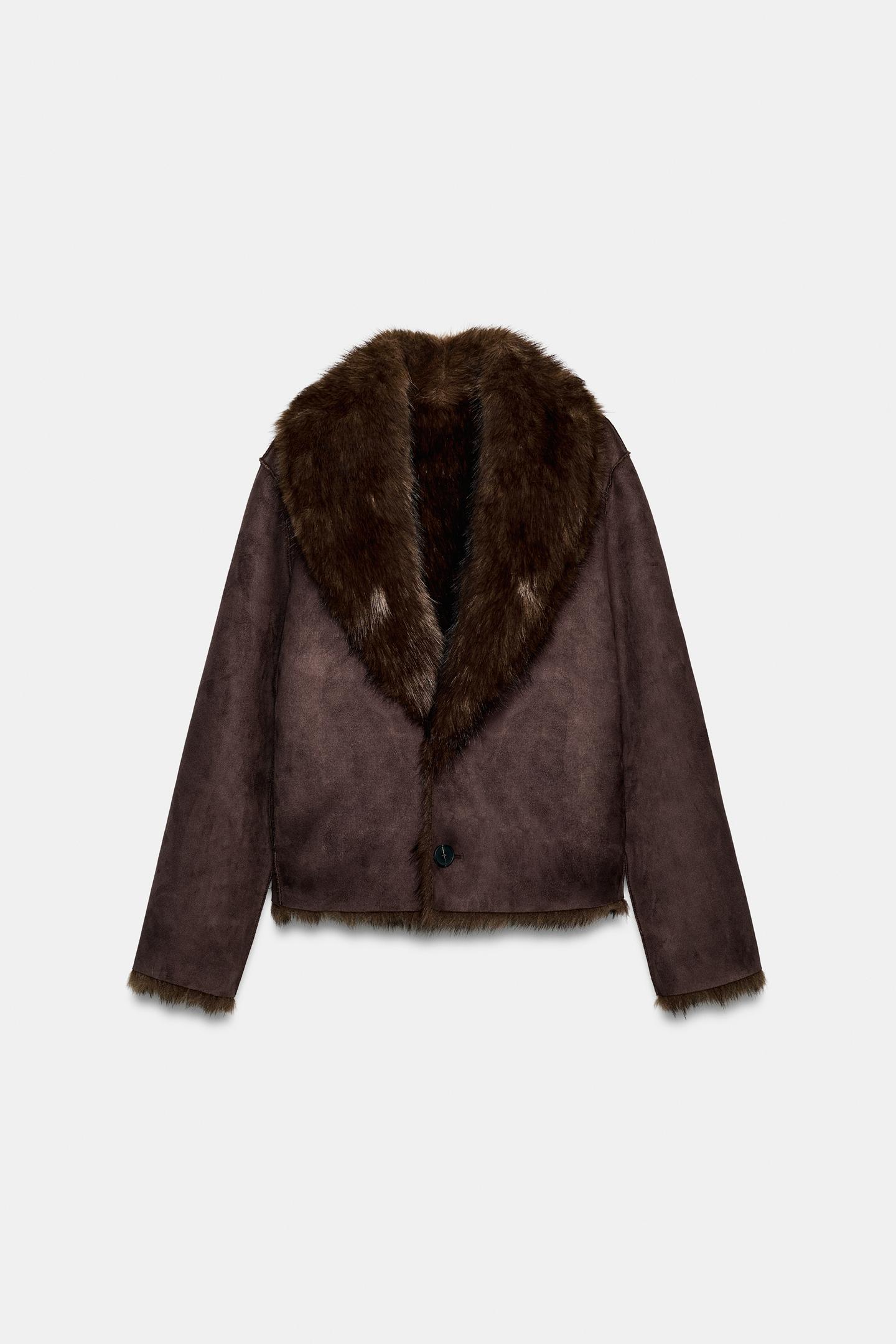 Женская куртка Zara Reversible Faux Fur, цвет: Коричневый — фото 9
