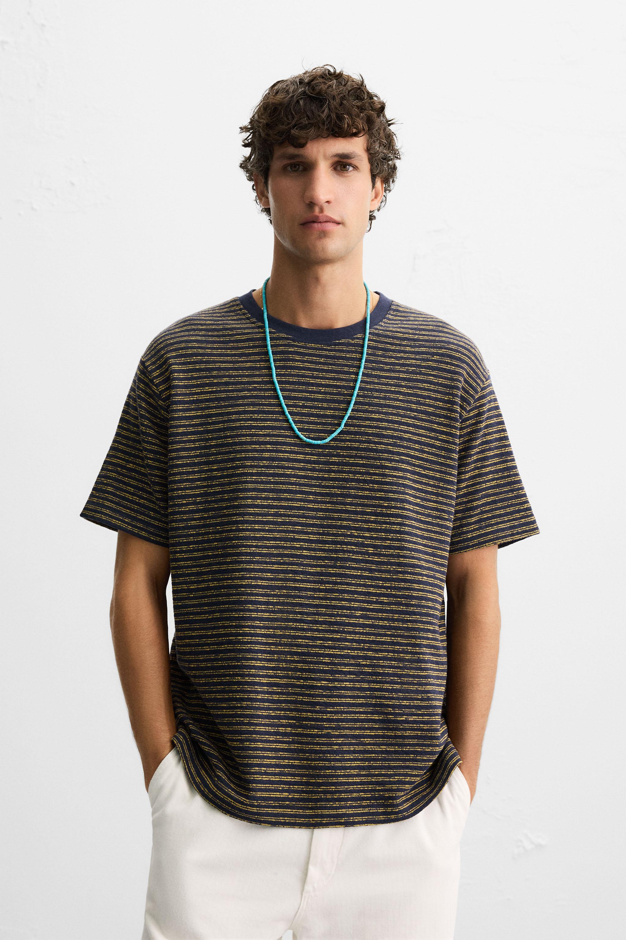 STRIPED JACQUARD T-SHIRT - Navy blue | ZARA Spain