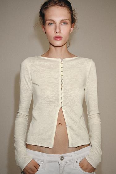 RUSTIC T-SHIRT WITH BUTTONS - Ecru by Zara