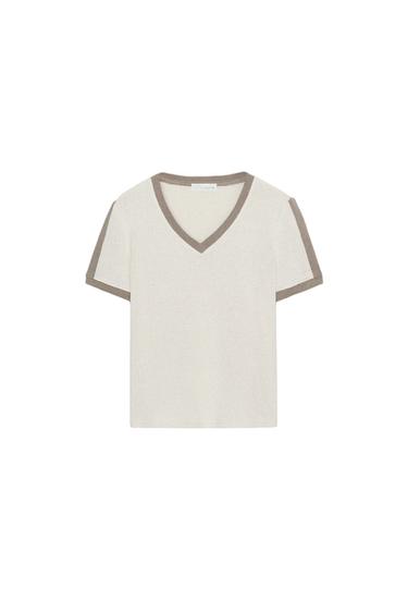 CAMISETA RÚSTICA CONTRASTE - Crudo / Beige de Zara
