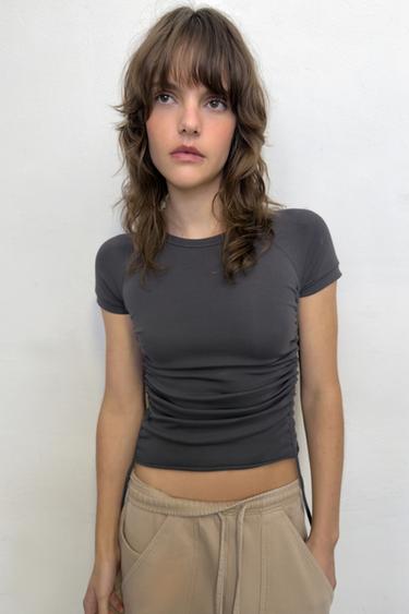 ADJUSTABLE GATHERED T-SHIRT - Charcoal grey by Zara