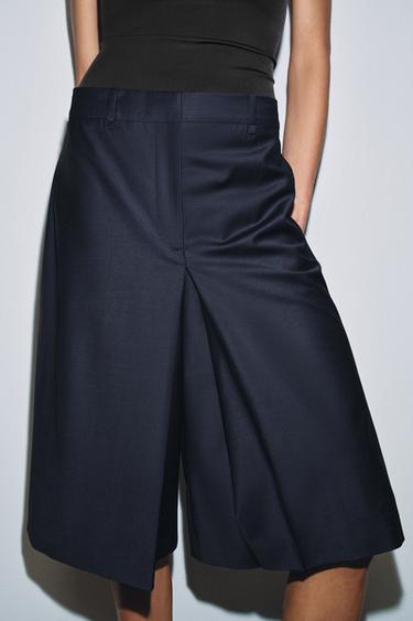 BERMUDA LONGUE EN MÉLANGE DE LAINE ZW COLLECTION - Bleu marine de Zara - Image 1