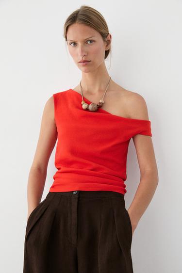 Zara Asymmetric off-the-shoulder top - Red / Orange