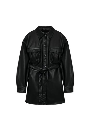 FAUX LEATHER LONG OVERSHIRT