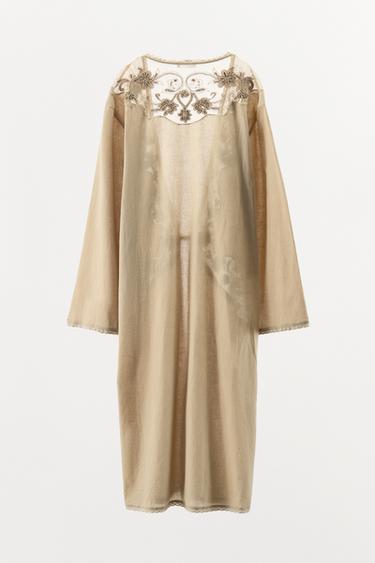 KIMONO LONG BRODÉ AVEC FANTAISIE - Beige de Zara - Image 4