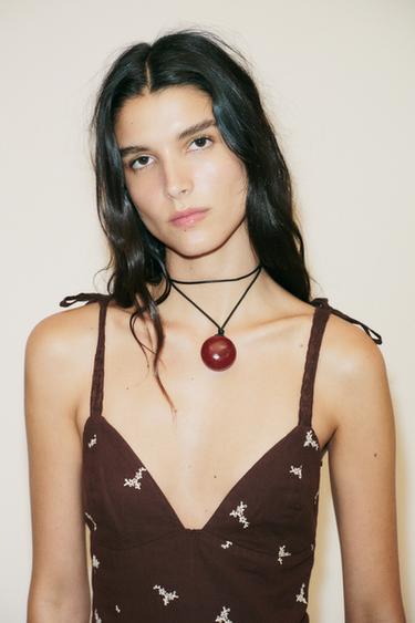 TOP BRODÉ PÉPLUM - Marron de Zara - Image 2
