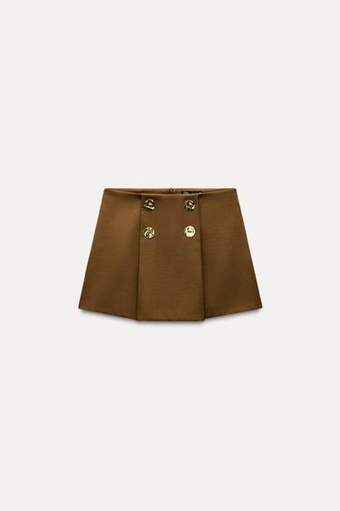 BUTTON-UP BOX PLEAT MINI SKIRT - Toffee by Zara