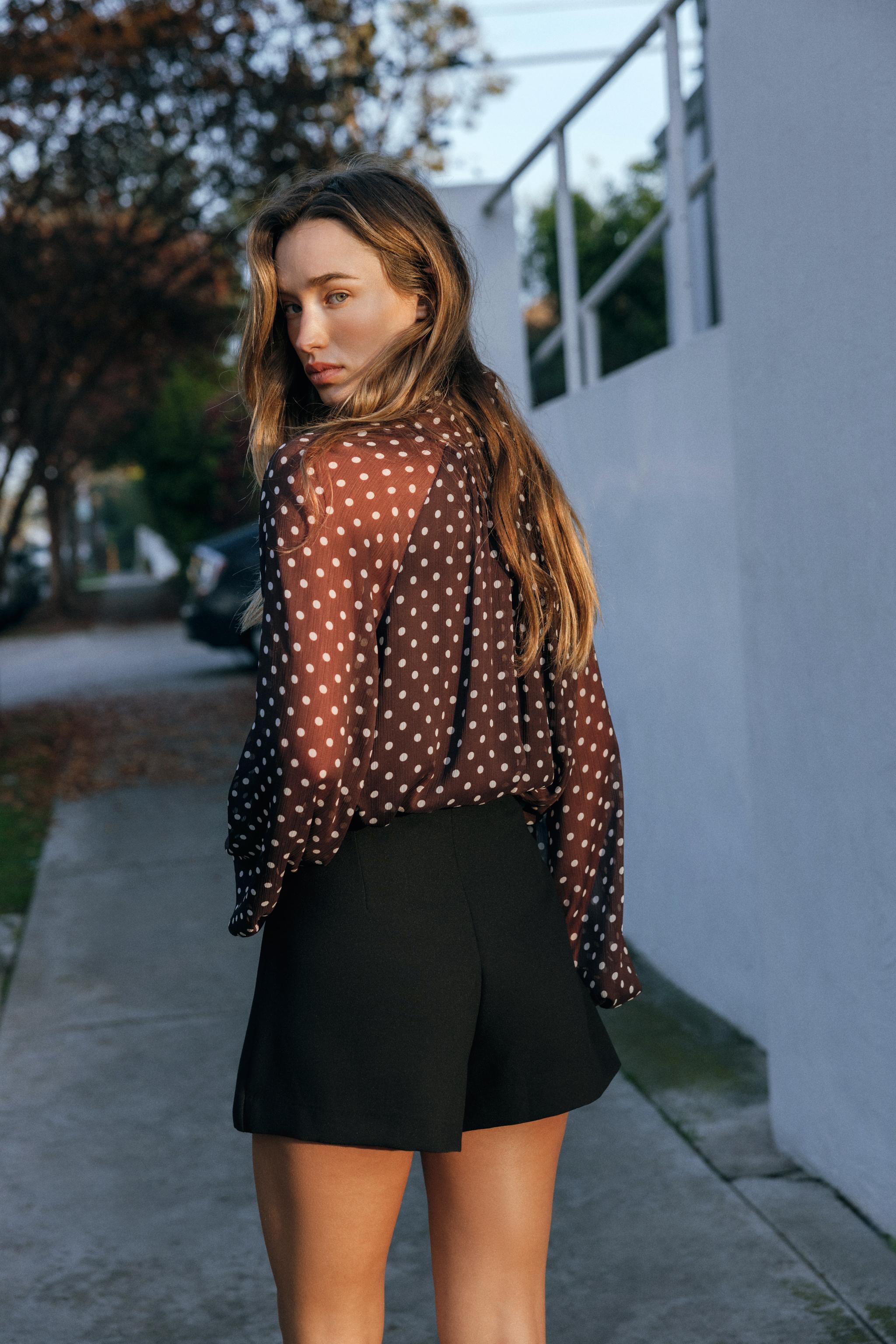 POLKA DOT BLOUSE WITH BOW - Brown / White | ZARA United States