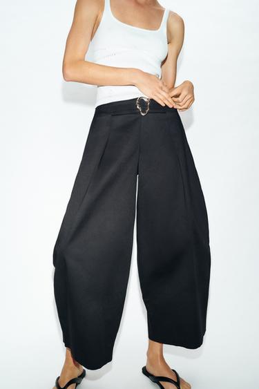 BARREL TROUSERS WITH BUCKLE - Black by Zara